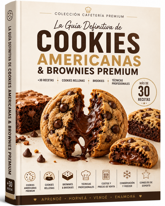 La Guía Definitiva de Cookies Americanas & Brownies Premium: El Secreto Detrás de las Que Se Agotan en Minutos +30 recetas • Cookies rellenas • Brookies • Técnicas profesionales